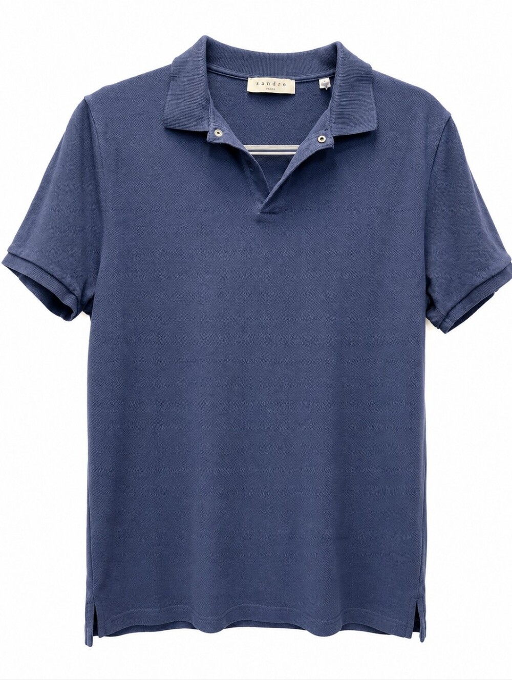 Sandro Paris Blue Cotton Polo Shirt Men's Size 1 (Small) Snap Placket Luxury
